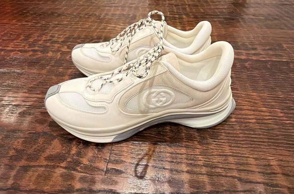 Gucci Run Suede & Mesh Cream/Grey Sneakers US14 - Picture 3 of 10
